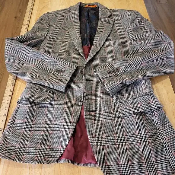 Tallia Wool Plaid Blazer pockets 19" P2P 27" long lined 3 button cuff - Picture 4 of 13